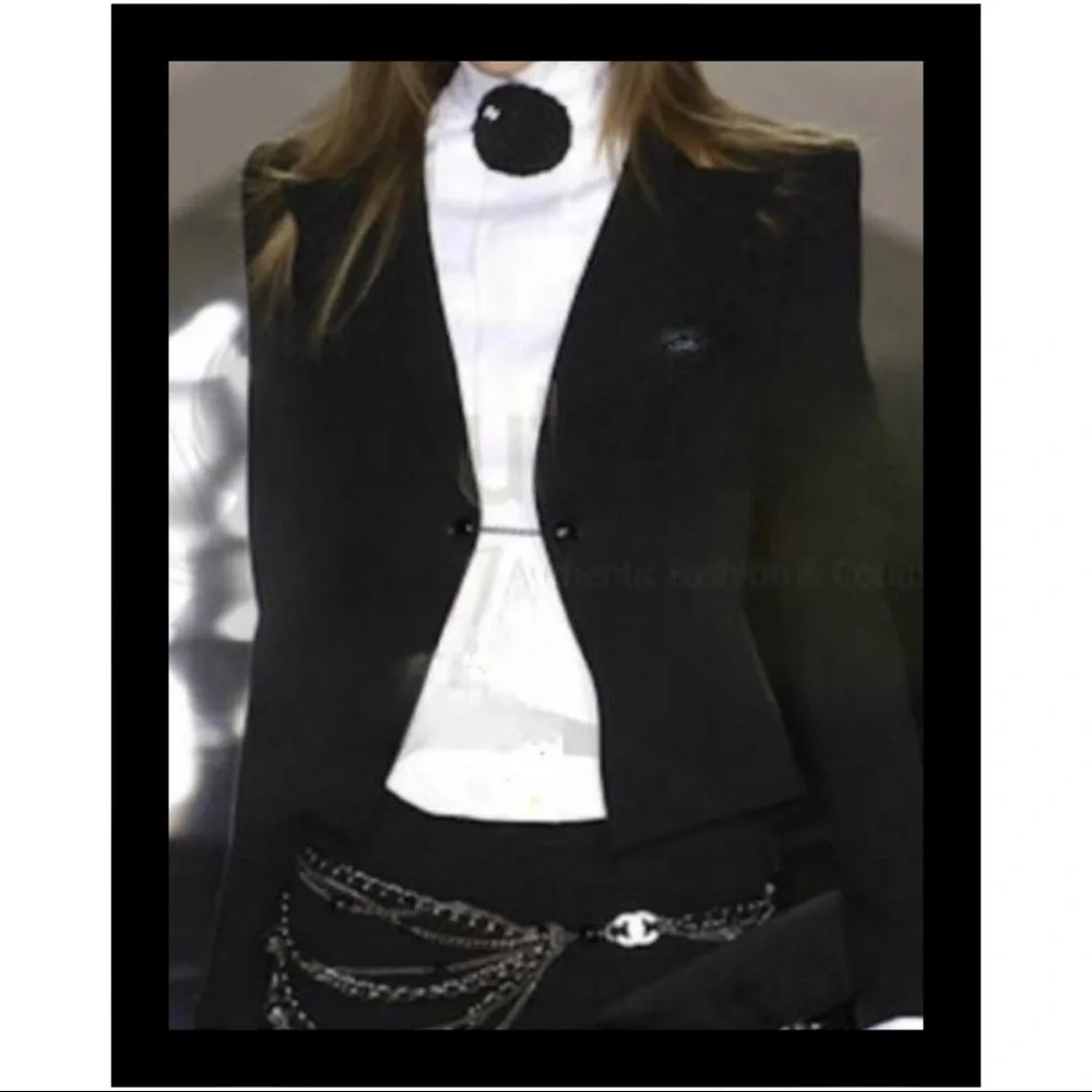 RARE Chanel 05P Shimmer Blazer Crystal CC Chain Link Button Jacket Black